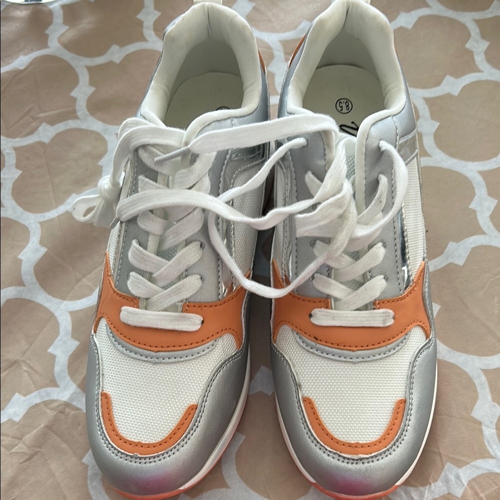 Stylish Orange and Silver Athletic Shoes for Women size 8.5
